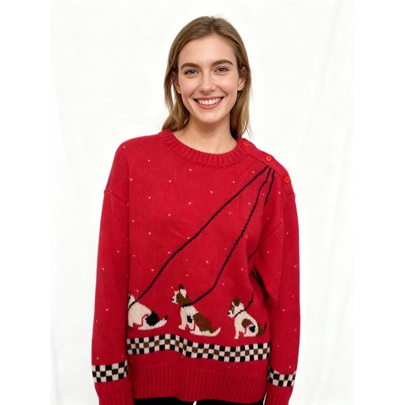 Miller sportific Sweaters - Vintage 1980s Miller’s Sportific Wool Sweater – Red Dog Leash Print